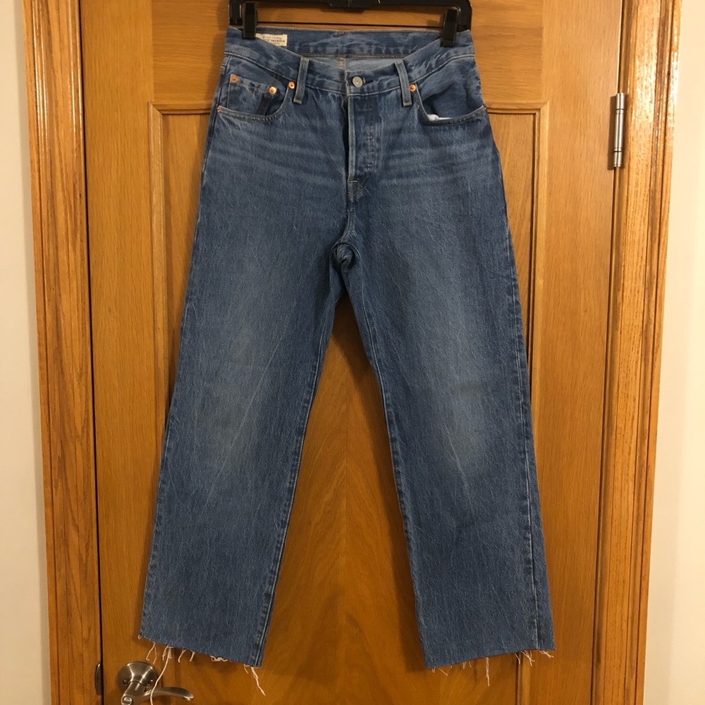 Levis Womens Premium Big E 501 '90s Jeans Loose Straight Blue Beauty Size 25
